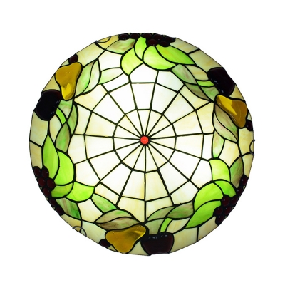 Child Bedroom Leaves Leaf Ceiling Light Stained Glass Rustic Tiffany Flush Mount Light in Green