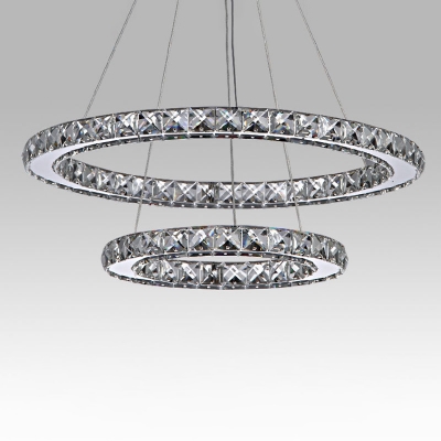 Clear Circular Hanging Light Kit LED Crystal Contemporary Pendant Chandelier for Living Room