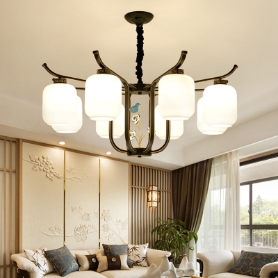 Cylinder Hanging Chandelier Modern Dark White Glass Black Hanging Ceiling Light for Living Room