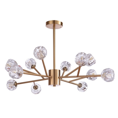 Faceted-Cut Crystal Ball Chandelier Postmodern Living Room Ceiling Chandelier in Gold
