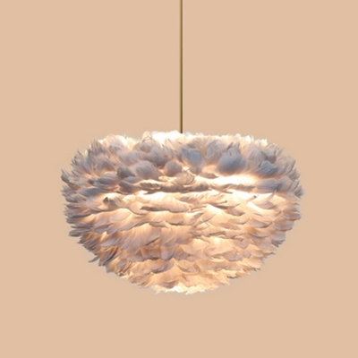 Feather Sphere Nordic Style Round Pendant Lamp Feather Bedroom Hanging Chandelier
