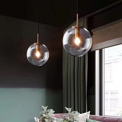 Globe Shaped Ceiling Hang Light Modern Glass 1 Head Dining Room Down Lighting Pendant
