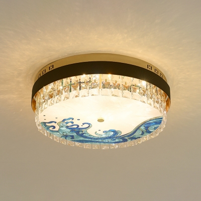Modern Drum Flush Mount Light 19.5 Inchs Wide Clear Crystal LED Ceiling Fixture for Living Room