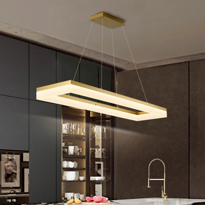Rectangular LED Island Pendant Modern Acrylic Dining Room Hanging Light in Gold