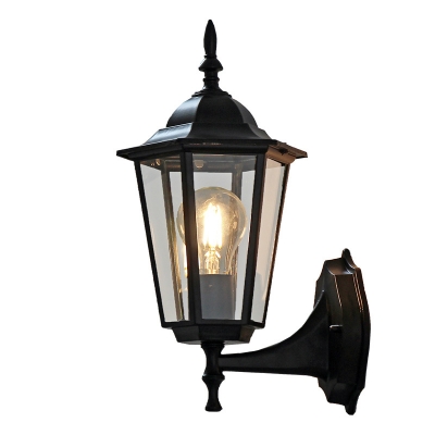 Traditional Lantern Style Wall Lamp Clear Glass 1 Light Wall Mount Fixture in Black Finish for Outdoor