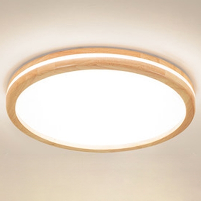 Wooden LED Flush Mount Light Asian Style Wood Acrylic 2.5 Inchs Height Ceiling Lamp for Bedroom