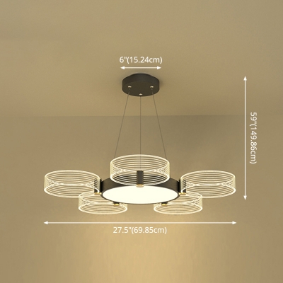 59 Inchs Height Round Pendant Light Fixture Ring Acrylic Clear LED Chandelier Lamp in Black