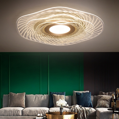 Acrylic Ultrathin Round Flush Mount Spiral pattern Simple LED Ceiling Light Mounted Fixture in Gold