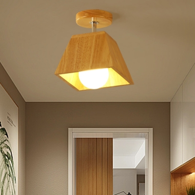Asian Stylish Flushmount Light Wood 1 Head 7.5 Inch Height Ceiling Lamp for Shop Dining Room