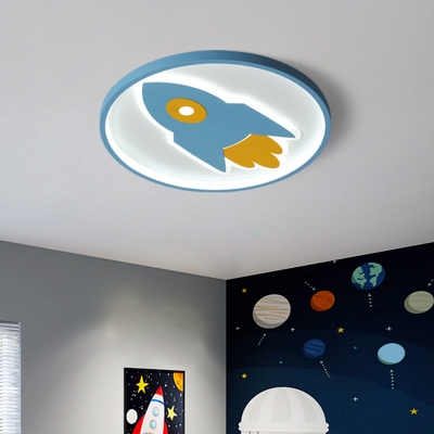 Cartoon Rocket Flush Mount Ceiling Light Blue Acrylic LED 1-Light Ceiling Light Fixtures for Bedroom with Ring