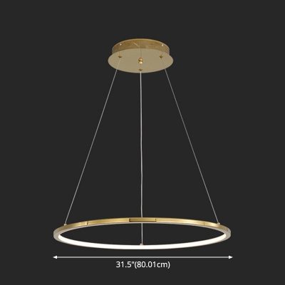 Circular Living Room LED Chandelier Metal Simple Style Pendant Light Fixture in Gold