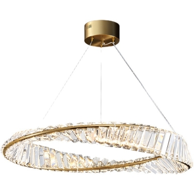 Clear K9 Crystal Chandelier Contemporary Brass LED Pendant Lighting Fixture for Bedroom