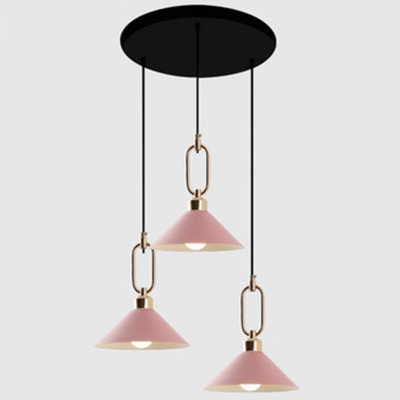 Cone Pendant Lamp Macaron Colorful Metal 3 Lights Hanging Light for Children Room