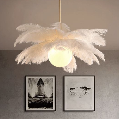 Feather Layers Pendant Chandelier Contemporary 1 Bulb Hanging Ceiling Light in Gold for Bedroom