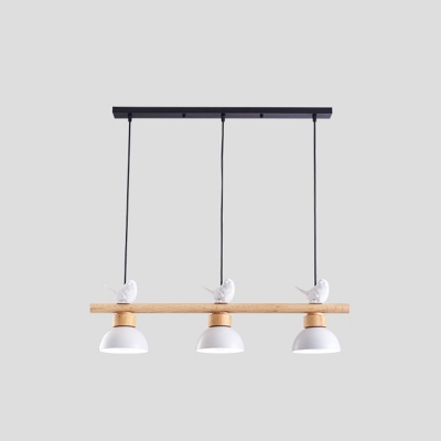 Iron Bell Adjustable Island Lighting Nordic 3 Bulbs Suspension Lamp with Wood Accent