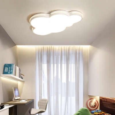 Kids Bedroom Simple Design LED Flushmount Light White Cloud Form Metal 1-Light Ceiling Fixture
