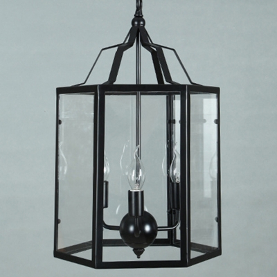 Lantern Style LED Chandelier 3 Light 14 Inchs Wide in Black Finish for Dining Room Restaurant