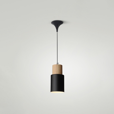 Nordic Style Cylindrical Pendant Light One Light Wood Candy Colored Hanging Light for Kitchen