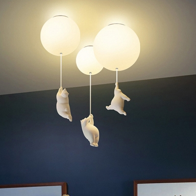 Polar Bear Ceiling Fixture White Balloon 1 Bulb Flush Mount Light with Cream Glass Shade for Nursery
