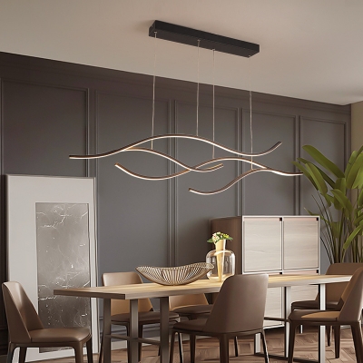 Simplicity Sea Wave Island Lamp Metallic Dining Room LED Hanging Light Fixture