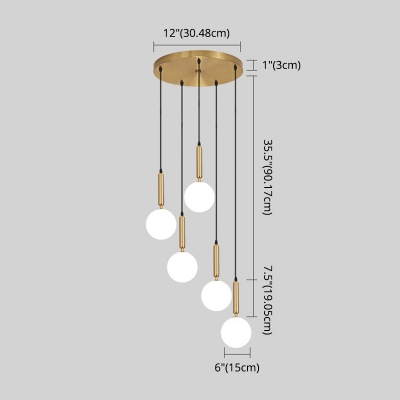 Spiral Stairway Cluster Pendant White Ball Glass Modern Hanging Light Fixture with Round Canopy