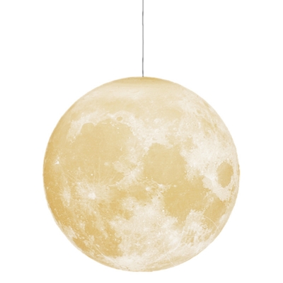 White Globe Shade Hanging Light with Planet Design Space Kids Room Plastic Single Light Suspension Light