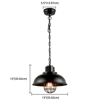 Wrought Iron Black Pendant Industrial Barn Cage 1 Light 13 Inchs Wide Pendant Light in Retro Style