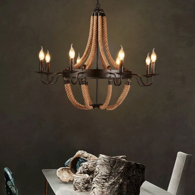 Black Candle Style Chandelier Industrial Style Ring Chandelier for Living Room Restaurant