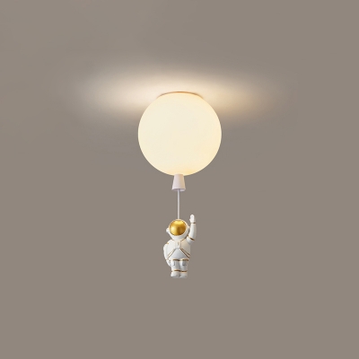 Cartoon 1-Light Pendant Fixture White Balloon Flush Mount Light with Cream Glass Shade for Nursery