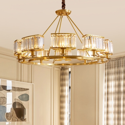 Circular Living Room Hanging Light Prismatic Crystal Postmodern Chandelier in Gold