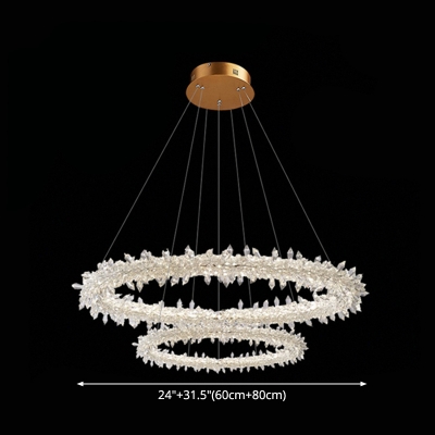 Metal Circle Chandelier Light K9 Crystal Beaded Bedroom LED Hanging Ceiling Light in Clear