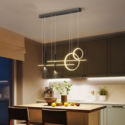 Metalline Ring and Cylinder Island Light Fixture Simplicity LED Hanging Lamp for Dining Room