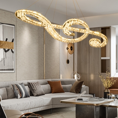 Modern Musical Note Hanging Pendant Light Stainless-Steel Chandelier with Clear Crystal Decoration