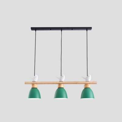 Multi-Color Iron Bell Island Lighting Nordic 3 Lights Suspension Lamp with Wood Accent