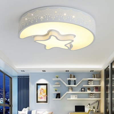 Starry Sky Metal Flushmount Ceiling Light Star-Moon Form White Kids Bedroom LED 2-Light Ceiling Fixture