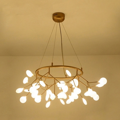 White Firefly Chandelier Light Simplicity Gold LED Pendant Light Fixture for Bedroom