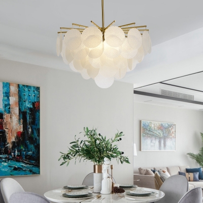 White Seeded Leaf Shape Pendant Light Nordic Chandelier in Brass with Adjustable Height