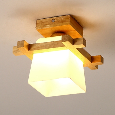Asian Stylish Flushmount Light Wood 1 Head 7.5 Inch Height Ceiling Lamp for Shop Dining Room