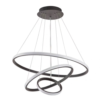 Black Circular Chandelier Lighting Multi Tiered 3 Tiers LED Cylinder Pendant Light in Metal Shade for Entryway Hallway Foyer