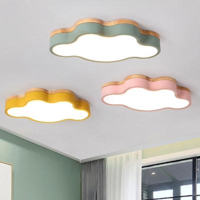 Children's Room LED Cloud Shape Flush Mount Ceiling Lamp Modern Wood Lighting