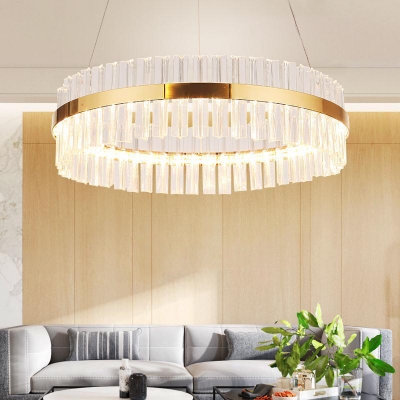 Clear Crystal Ceiling Chandelier Fixture Modern Golden Crystal Prism Pendant Lamp in 3 Colors Lights