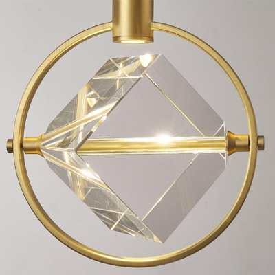 Clear Crystal Square Pendant Light Kitchen Bathroom 8 Inchs Wide with Golden Ring Traditional Hanging Light