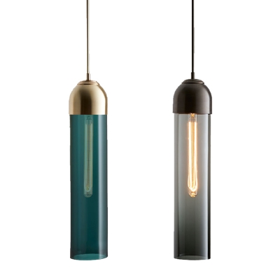 Contemporary Cylinder Hanging Light 4 Inchs Wide Glass 1 Head Mini Pendant Lamp