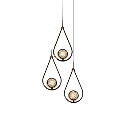 Crystal Ball Drop Pendant Postmodern Black-Gold Hanging Ceiling Light with Teardrop Guard