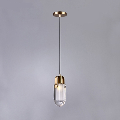 Geometric Crystal Down Lighting Simple 4 Inchs Wide Bedroom Hanging Pendant Light in Gold