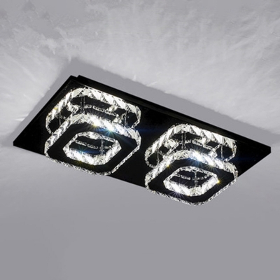 Geometric Semi Flush Mount with Clear Crystal Modern Fashion LED Ceiling Fixture in Stainless-Steel for Corridor