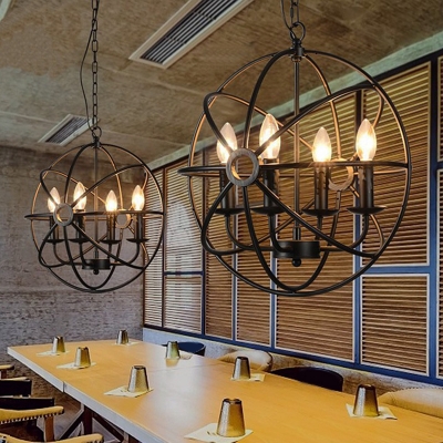 Globe Ceiling Light Industrial Metal Black Hanging Light with Metal Frame for Restaurant
