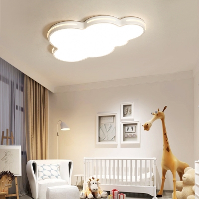 Kids Bedroom Simple Design LED Flushmount Light White Cloud Form Metal 1-Light Ceiling Fixture