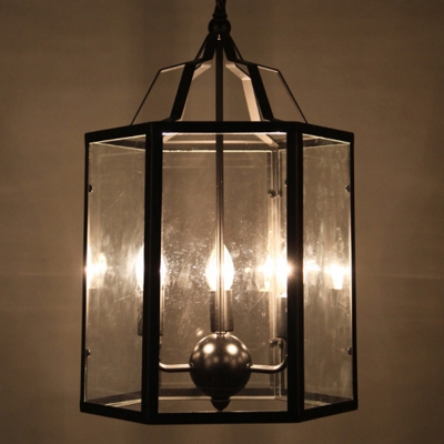 Lantern Style LED Chandelier 3 Light 14 Inchs Wide in Black Finish for Dining Room Restaurant