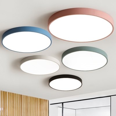 Minimalist Style Circle Flush Mount Ceiling Light for Nursery Kids' Room Metallic LED Lighting